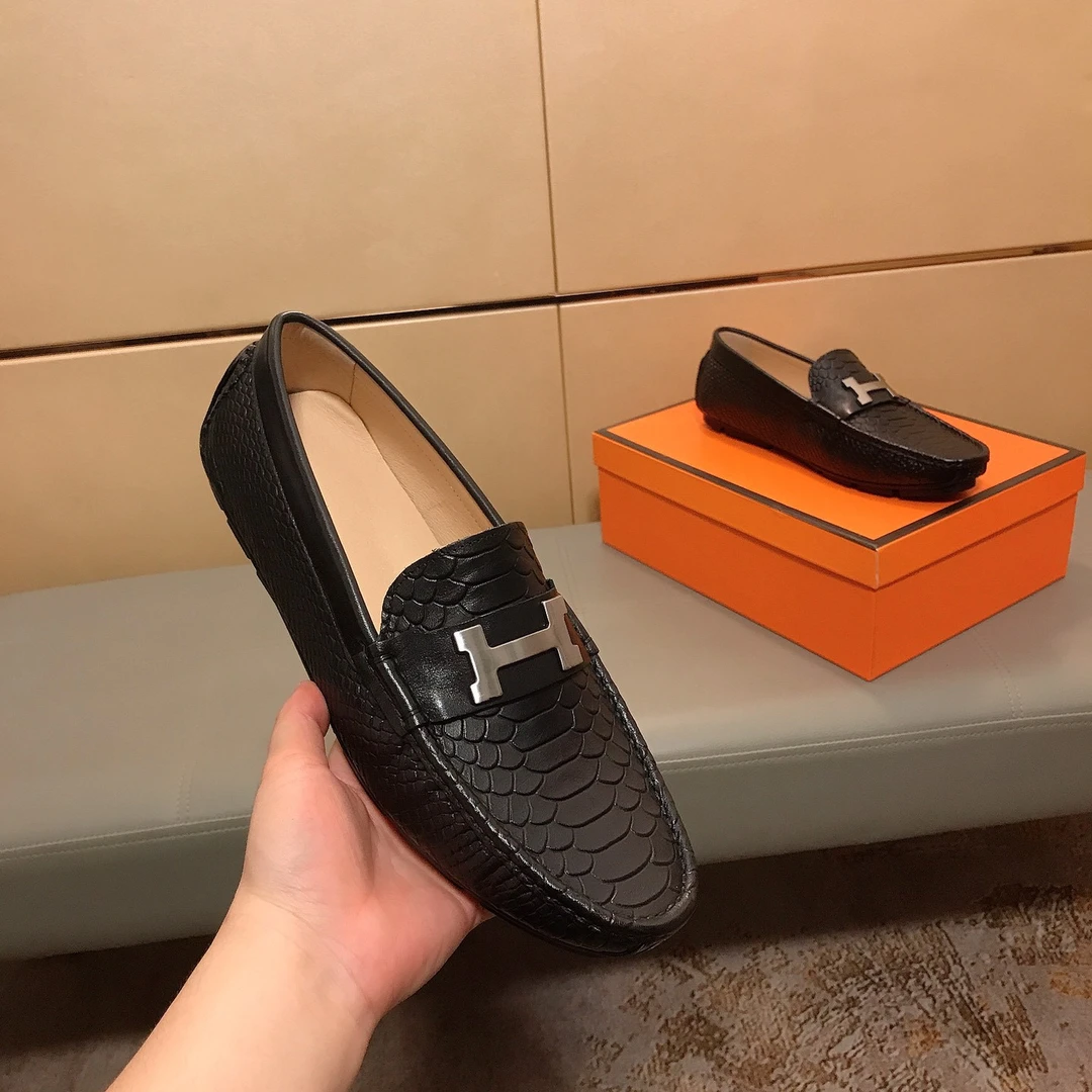 欧洲站新款鳄鱼纹压花豆豆鞋男款真皮社会一脚蹬休闲懒人套脚皮鞋