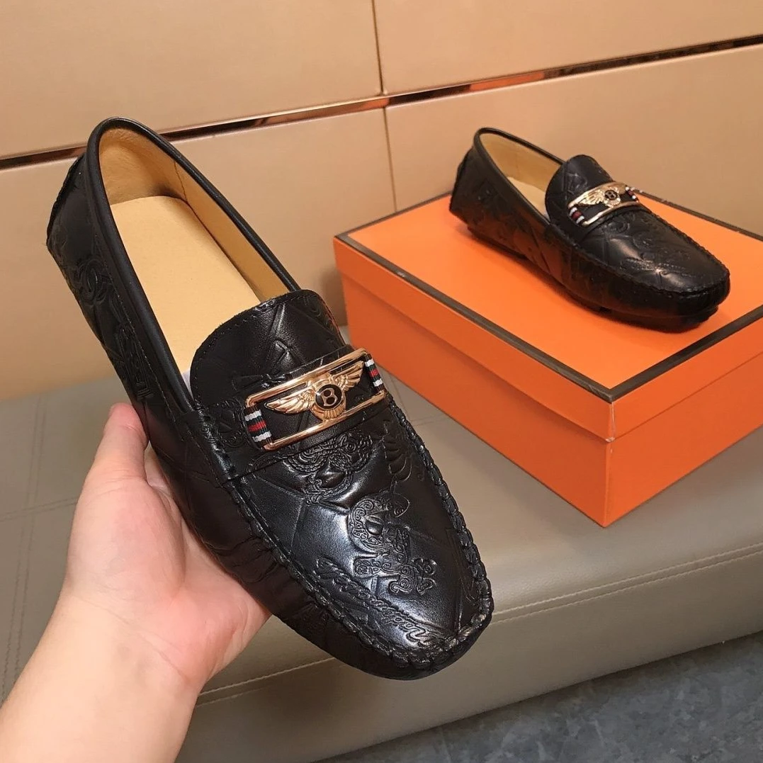 欧美新款真皮牛皮休闲豆豆鞋一脚蹬潮流男鞋百搭男士轻便耐磨皮鞋