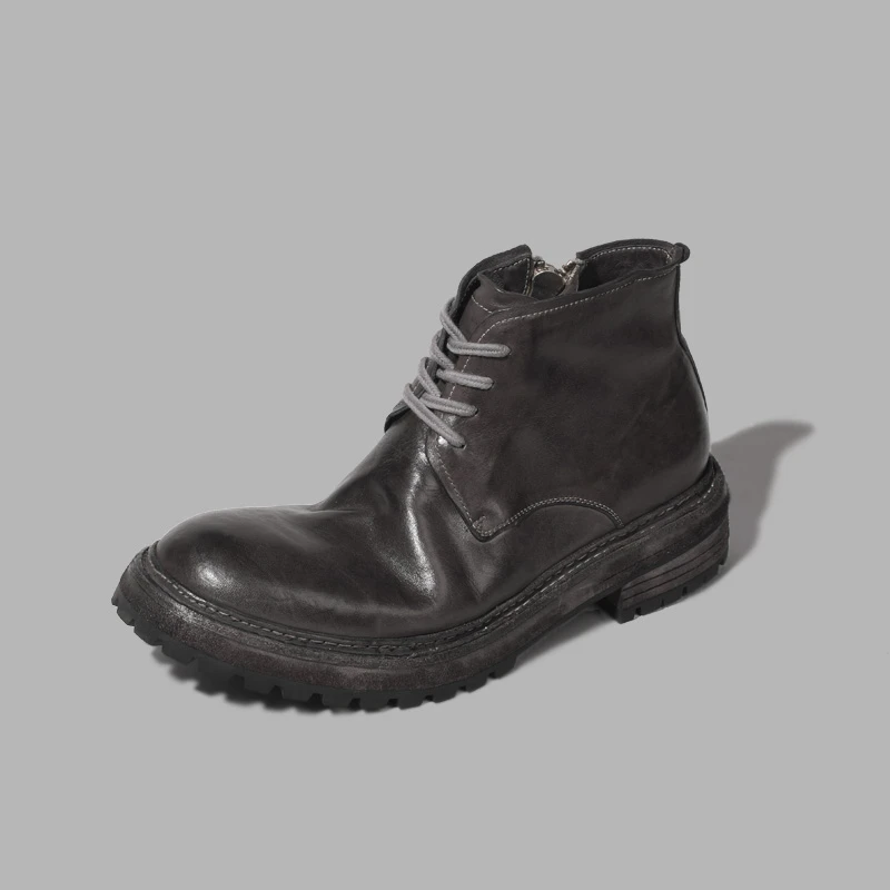 时尚休闲侧拉链短靴高帮厚底马皮复古男士手工马丁靴 M9806-12