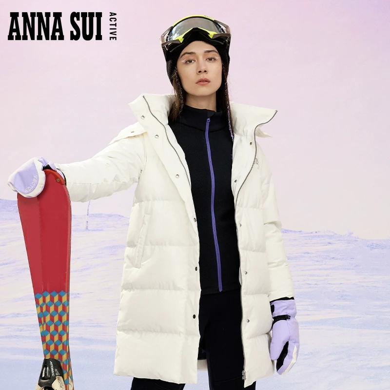 ANNA SUI 冬季新品中长款90%白鹅绒羽绒服连帽款式羽绒服