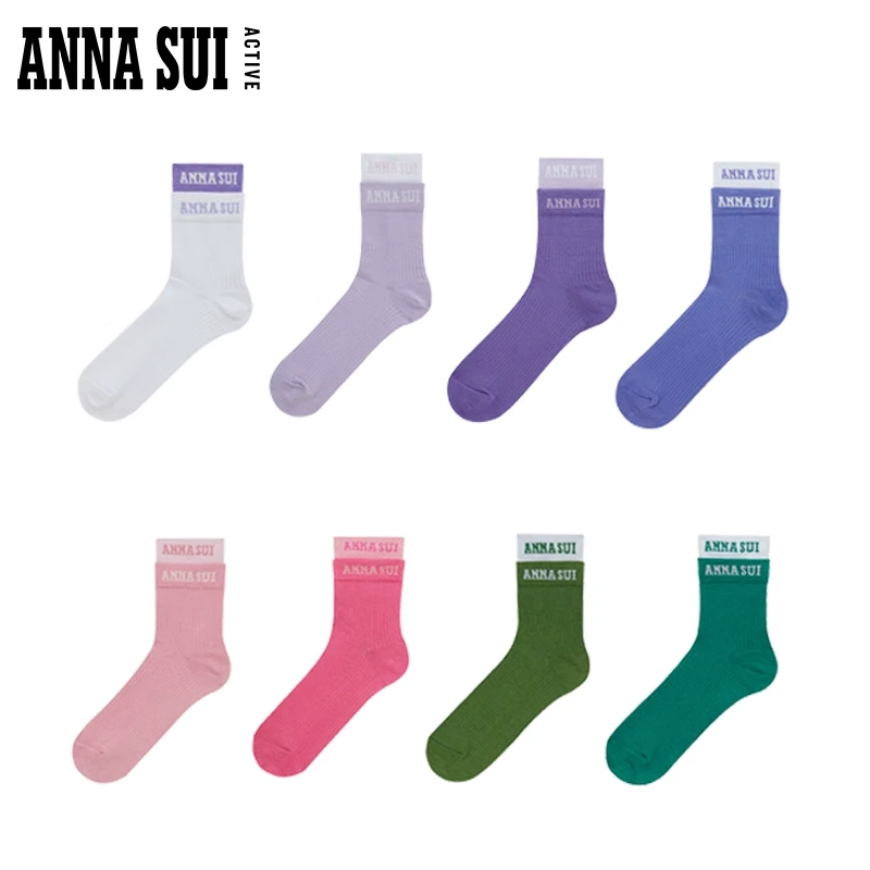 ANNA SUI 运动瑜伽袜拼接撞色中筒袜