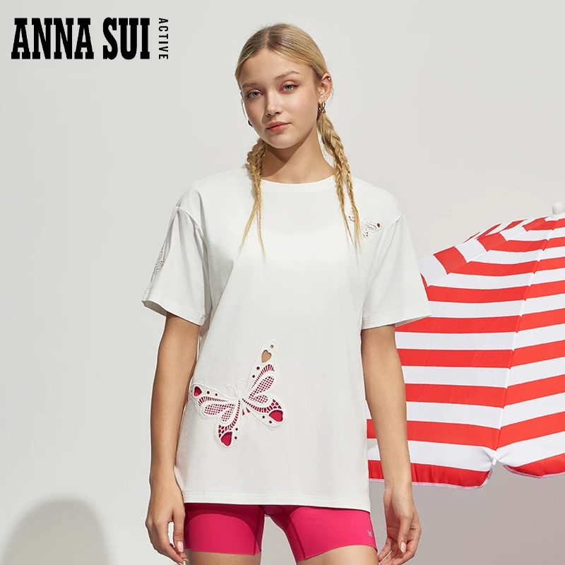 【夏日狂欢】安娜系列 镂空刺绣蝴蝶薄款休闲运动T恤女24206231A