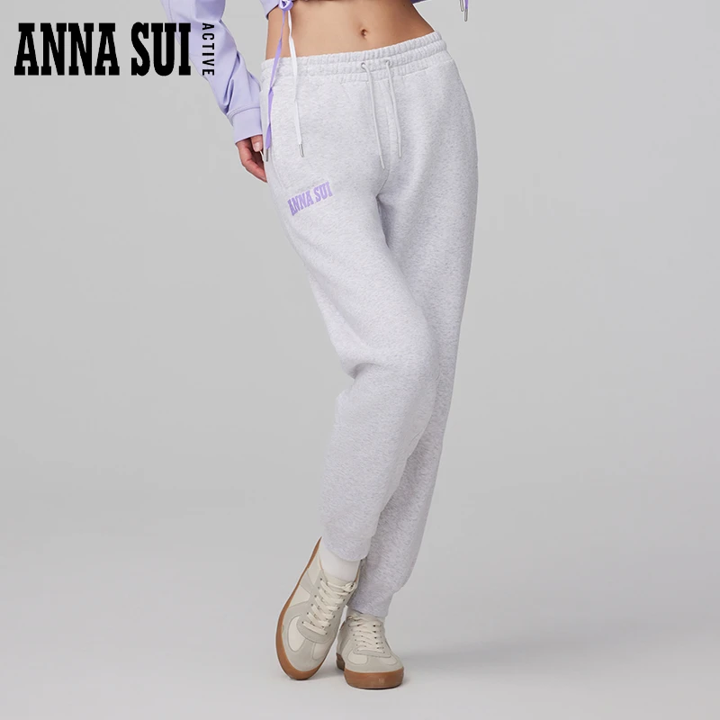 ANNA SUI 紫色运动裤休闲裤加厚磨毛卫裤长裤宽松女