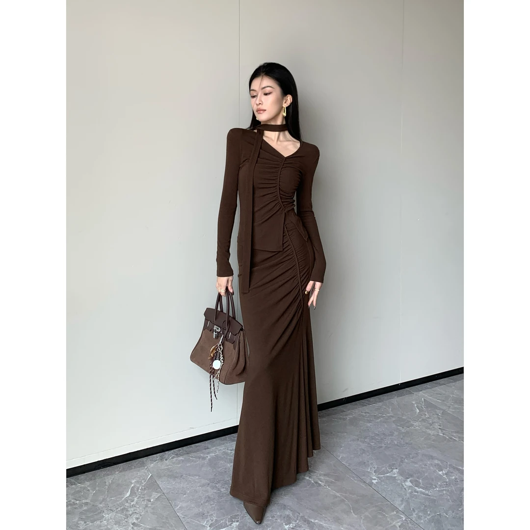 JIJINQI显瘦气质长袖不规则修身上衣秋季新款针织衫女JC09SZXL236