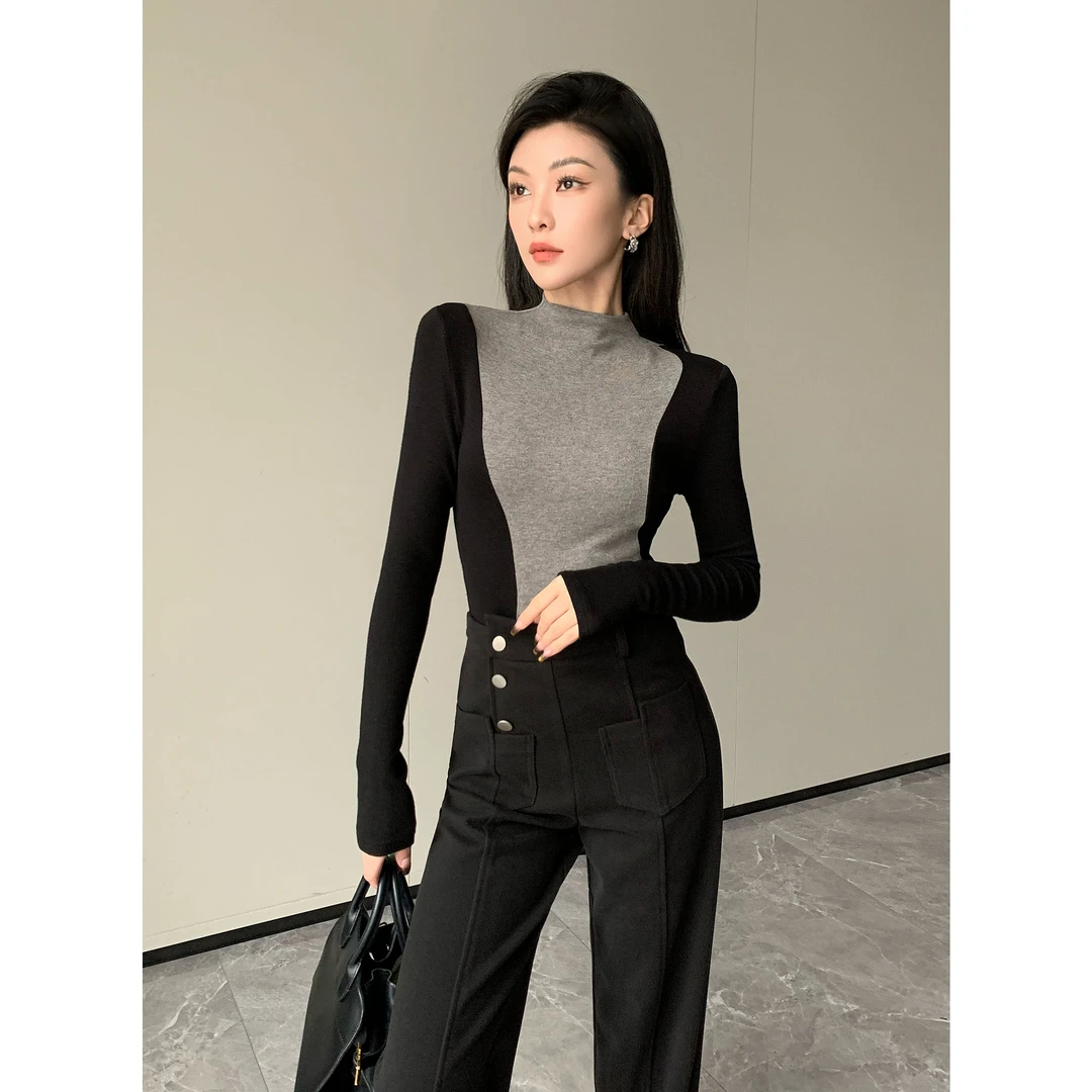 JIJINQI显瘦时尚百搭修身上衣秋冬新款设计感针织衫女JC08SZXL177