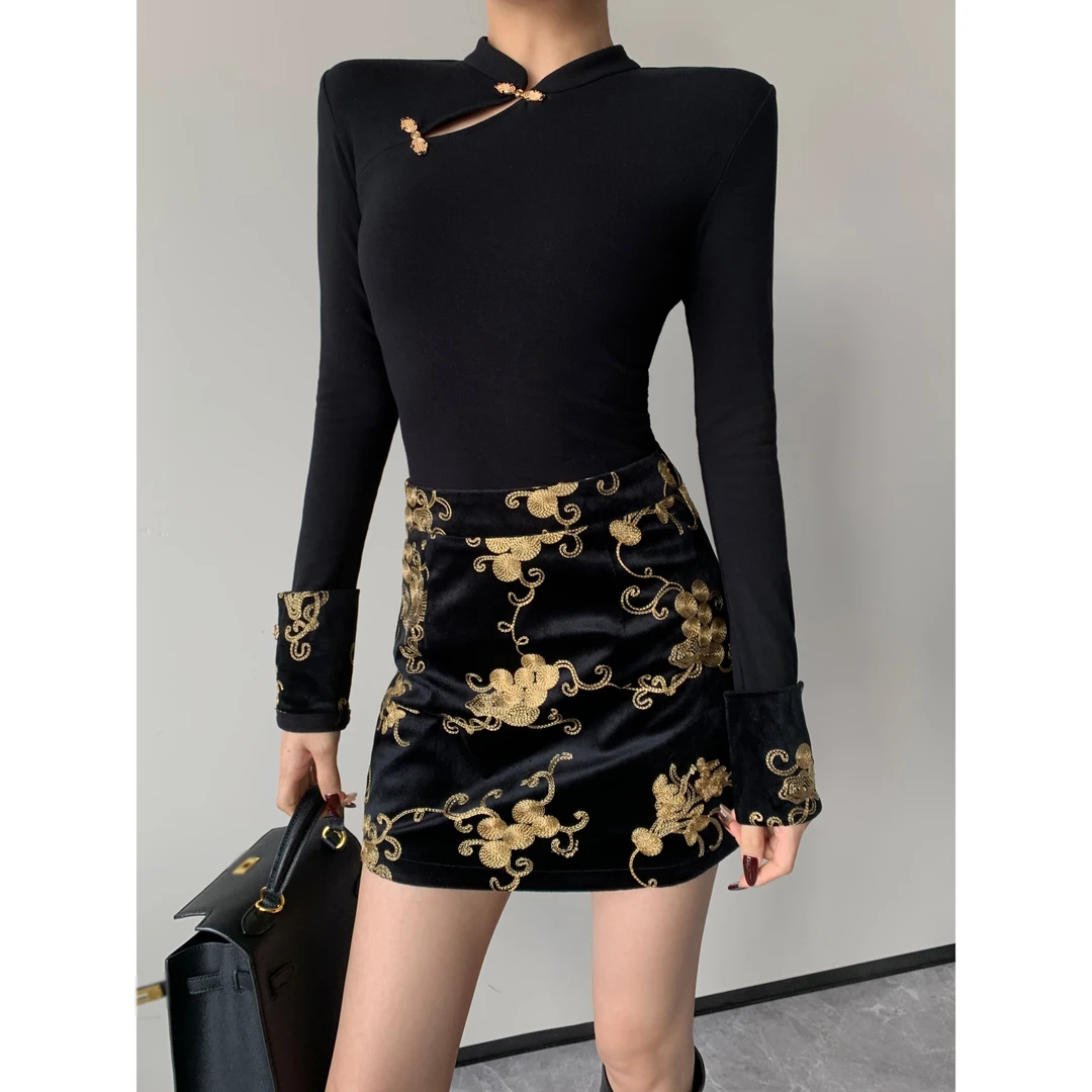 JIJINQI2024新中式国风时尚套装秋季新款优雅长袖打底衫JINQC0122