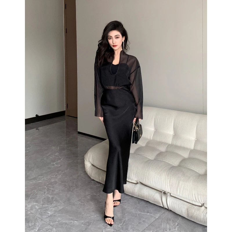 JIJINQI2024新款黑色衬衫女款外穿显瘦蕾丝衬衣女外穿JINQCSP0375