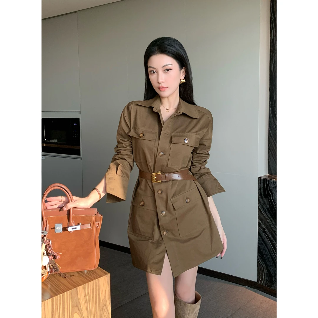 JIJINQI显瘦气质时尚复古连衣裙秋季新款修身衬衫裙女JC09WZPT410