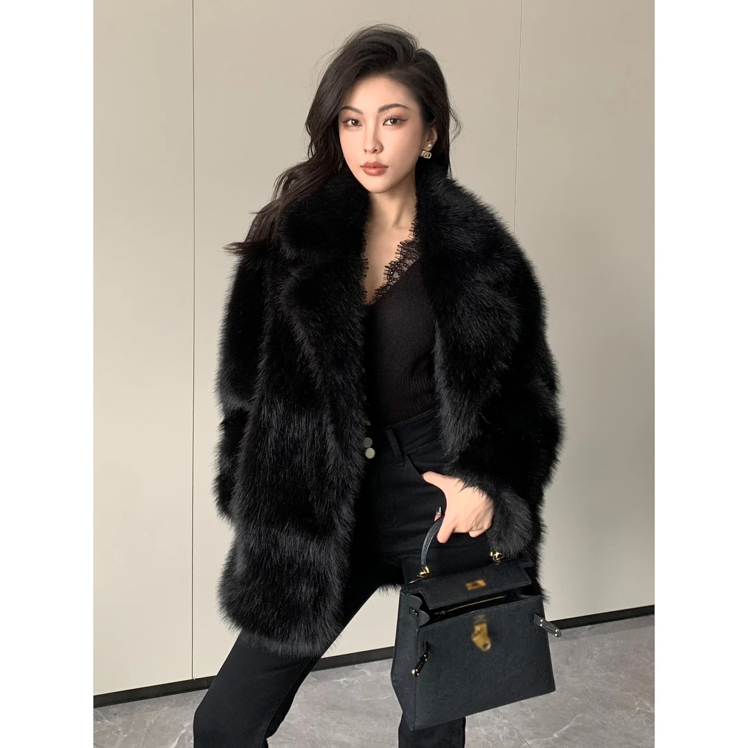 JIJINQI【现货】秋冬外套轻奢翻领毛毛冬天短外套外穿上衣JINQB0947