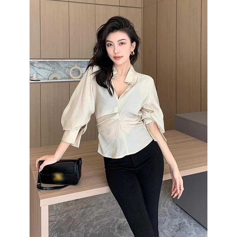 JIJINQI春秋新款设计感白色衬衫百搭外穿纽结衬衣女 JINQCSP0205