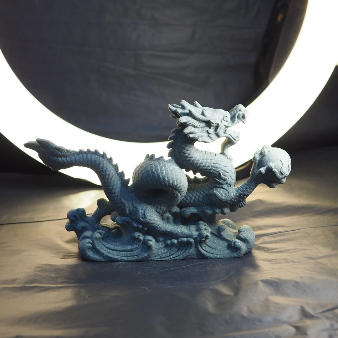 祥龙戏珠新中式造景摆件青砂石茶宠摆件茶桌茶边饰品玄关摆件