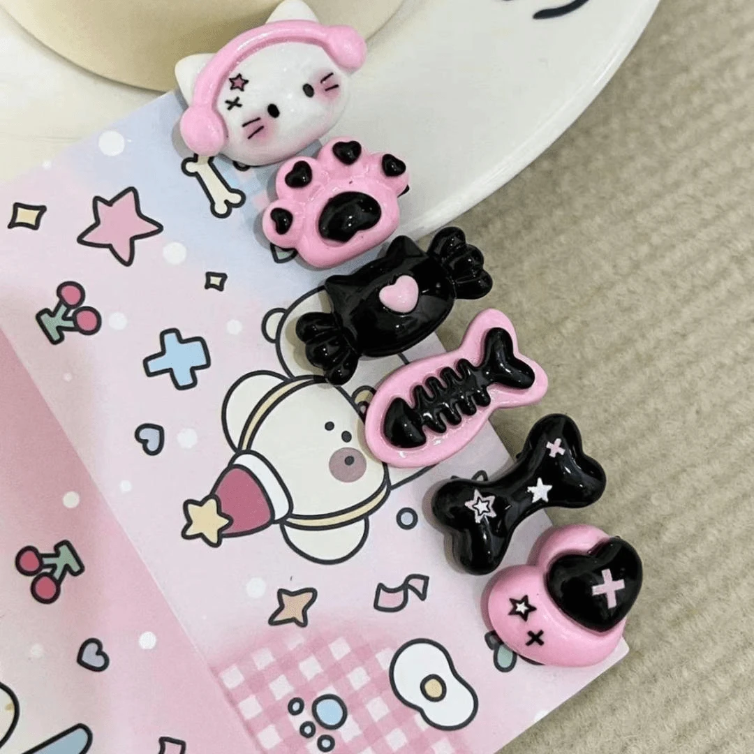 粉黑色甜酷小猫骨头发夹y2k辣妹爱心迷你鸭嘴夹少女心卡通头饰女