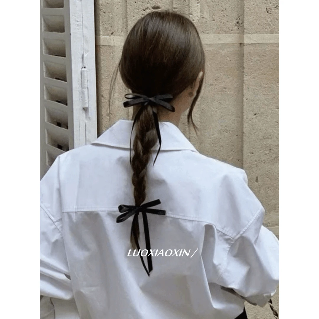 罗小辛黑色蝴蝶结飘带甜美ins简约百搭发夹后脑勺发饰头饰少女