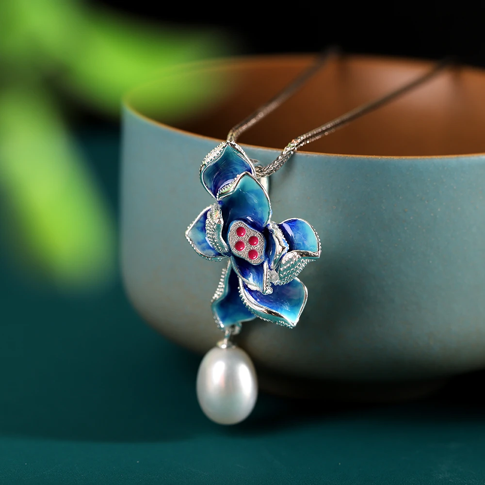 非金属布艺项链 古风手工吊坠挂件国风复古坠链烧蓝项链女XL00096