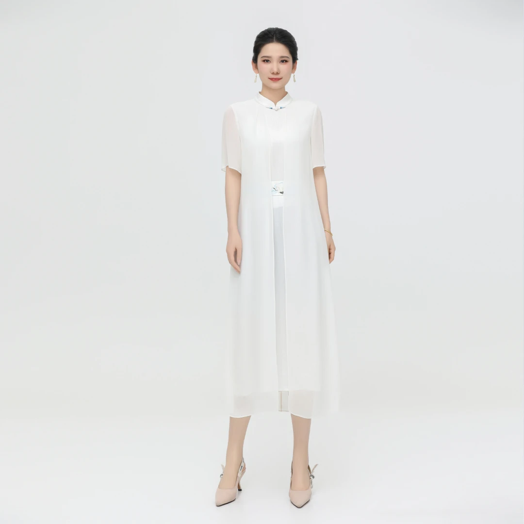 浒城古娘中式精致刺绣女气质时尚披肩日常通勤瑞云连衣裙BMT17710