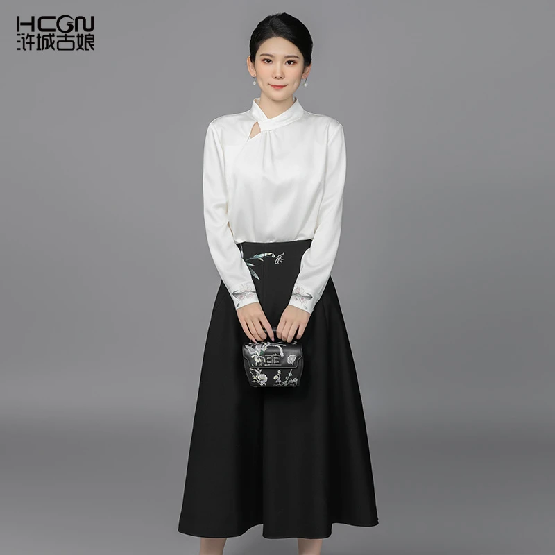 【主持人雅淇同款】绣花舒适中国风长袖醋酸问梅立体绣衬衫CMT18863