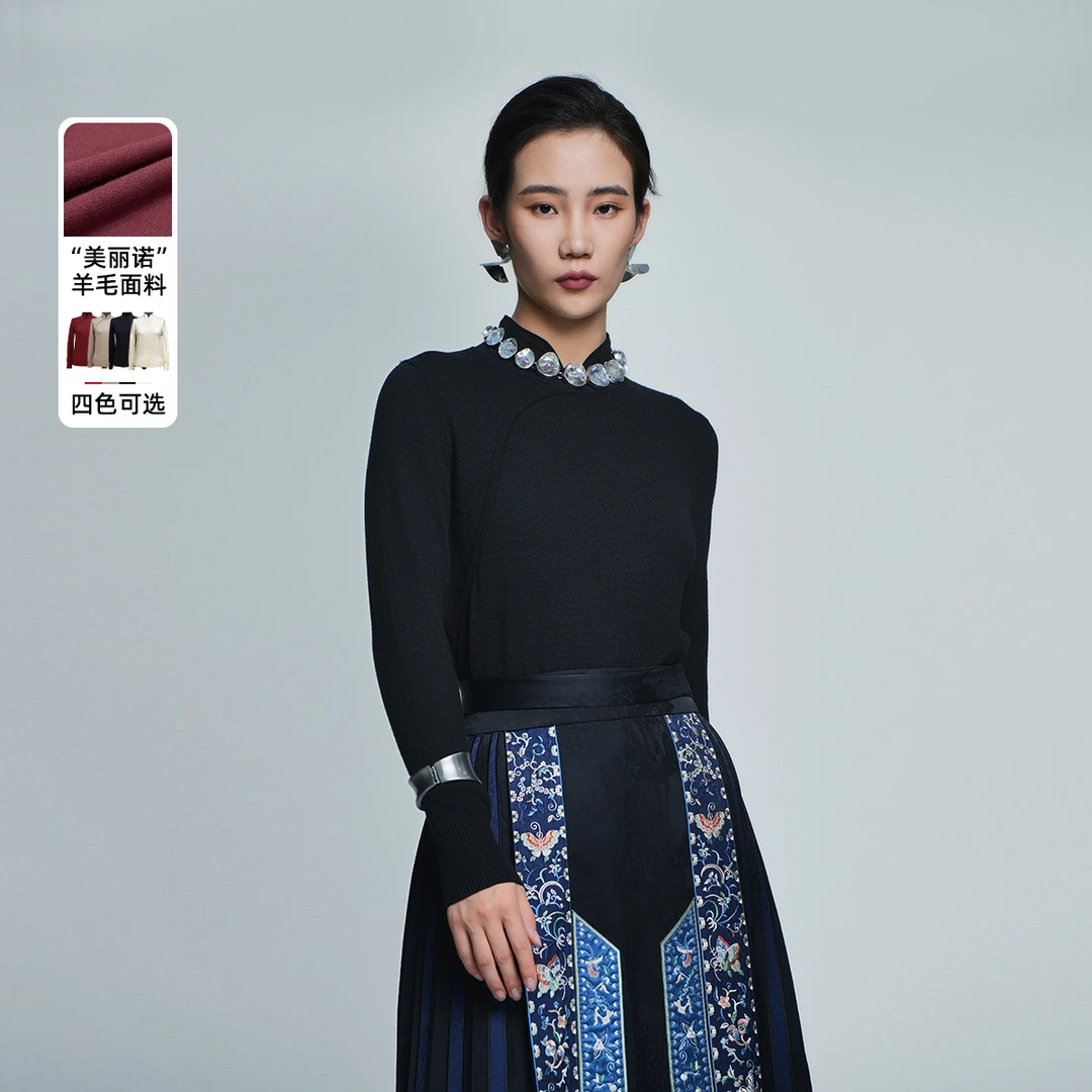 新中式国风女装早秋薄款纯羊毛毛衣简毛衫GDC61901