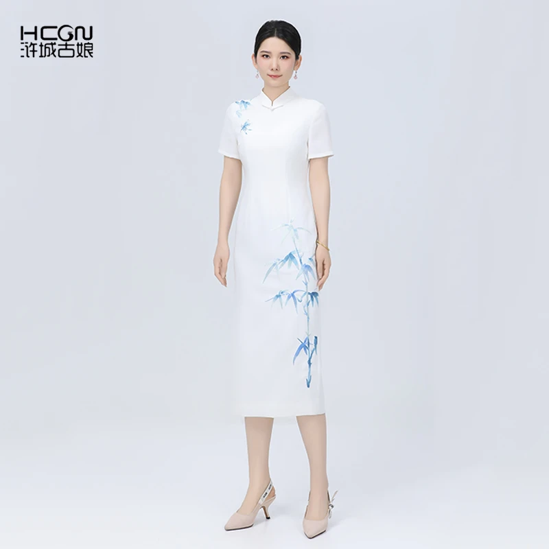 浒城古娘新中式国风长裙子后妈裙君子竹旗袍女高端连衣裙BMT17680