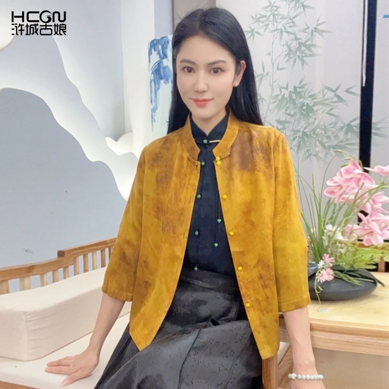 桑蚕丝中式国风百搭时尚气质优雅休闲女士短款外套上衣WS0506022