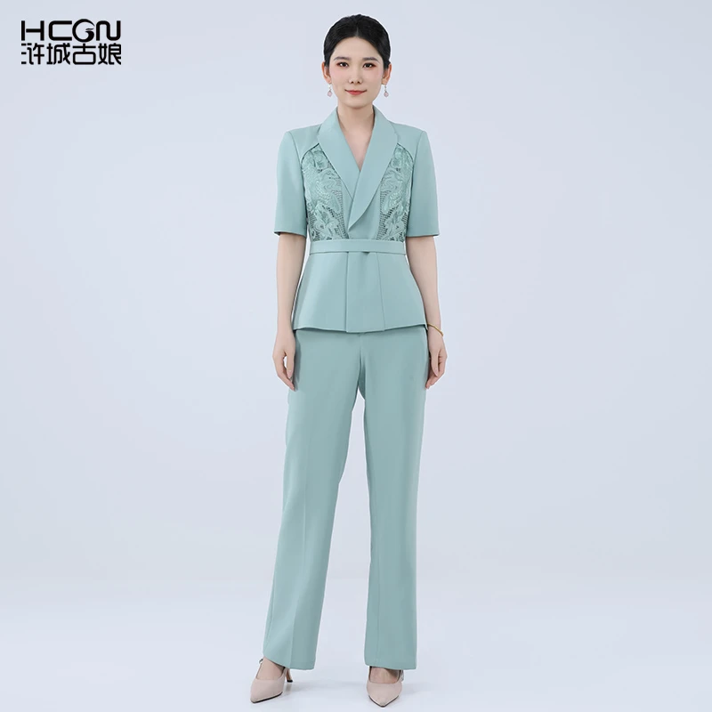 浒城古娘国风夏薄款西装景鹤西服套装职业女装22B18295+22B19268