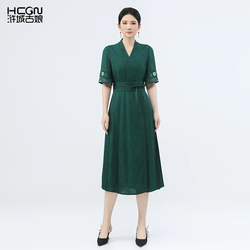 浒城古娘新中式100%桑蚕丝国风女装裙子若灵提花连衣长裙BCL17976