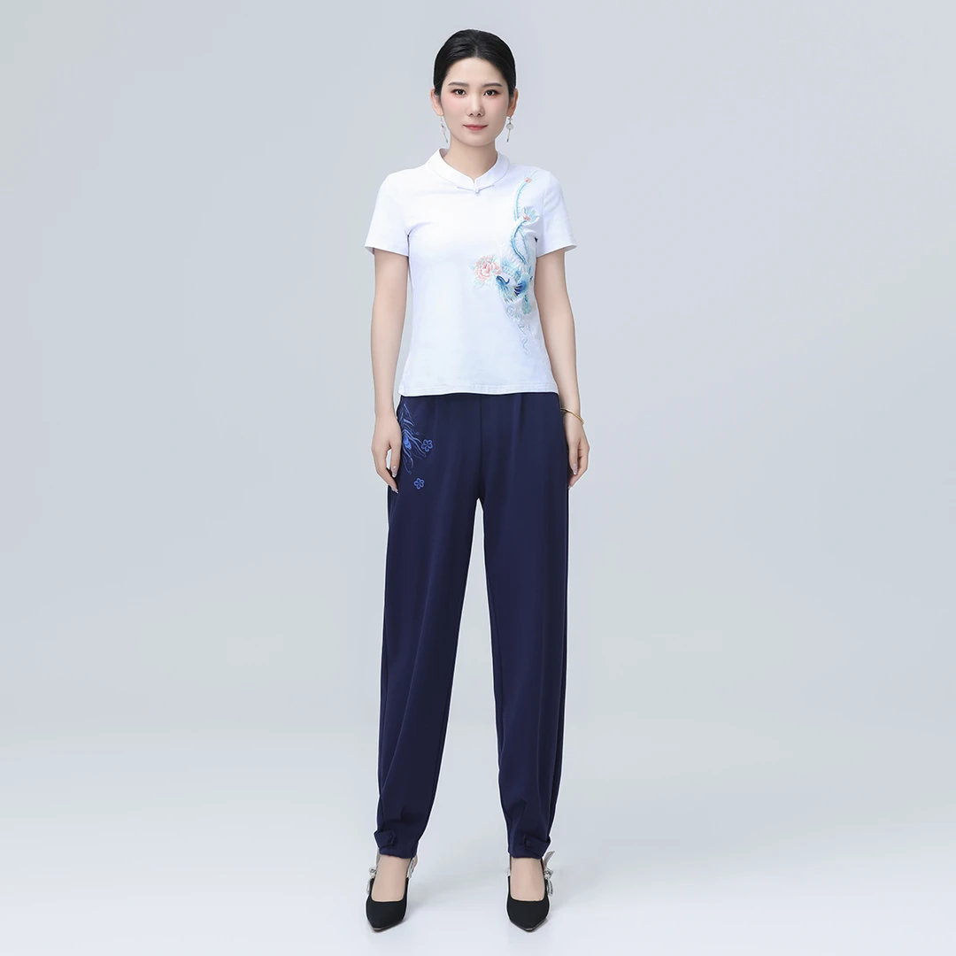 浒城古娘中式国风刺绣宽松女时尚休闲舒适凤凰来舞裤子-22D19396