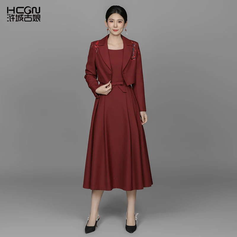 【绵羊毛】中国风刺绣春收腰显瘦气质花香露套装ACL181039+ACL17917