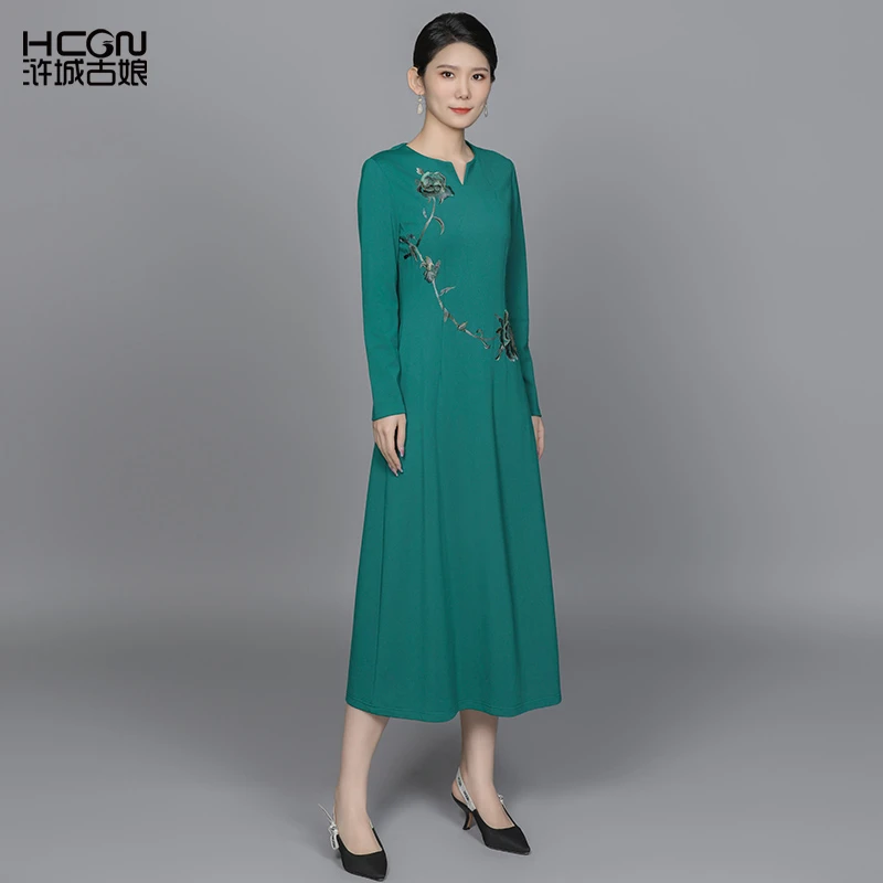 【罗马棉】春秋国风优雅气质中式长袖连衣裙蝶恋花连衣裙-ACL17862