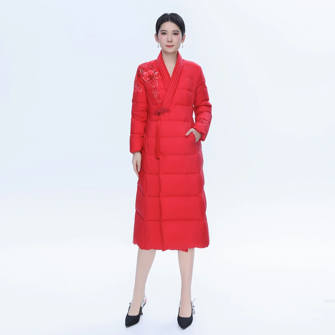 浒城古娘中式国风刺绣加厚保暖冬季时尚气质雀之灵羽绒服22D11266