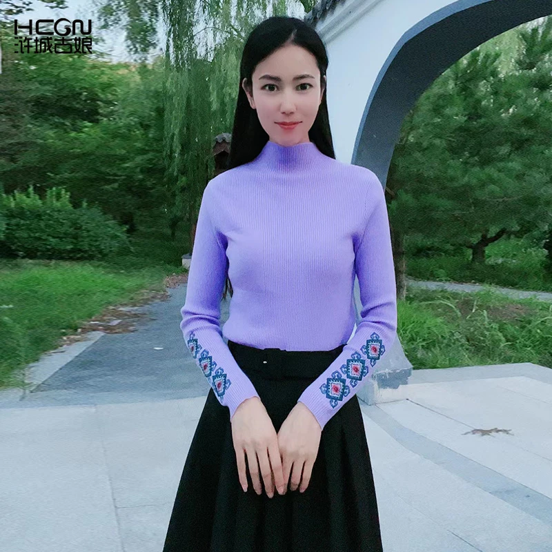 浒城古娘时尚百搭风休闲日常长袖套头秋冬修身显瘦女士针织衫W236