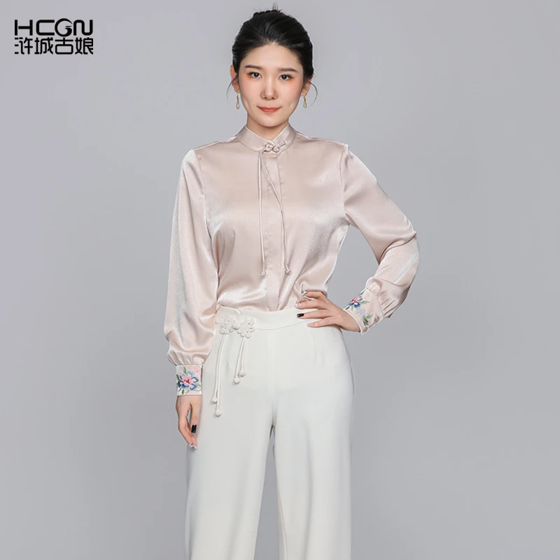 中式秋季长袖气质优雅设计感上衣宽松女新款百搭繁华衬衫CMT18836