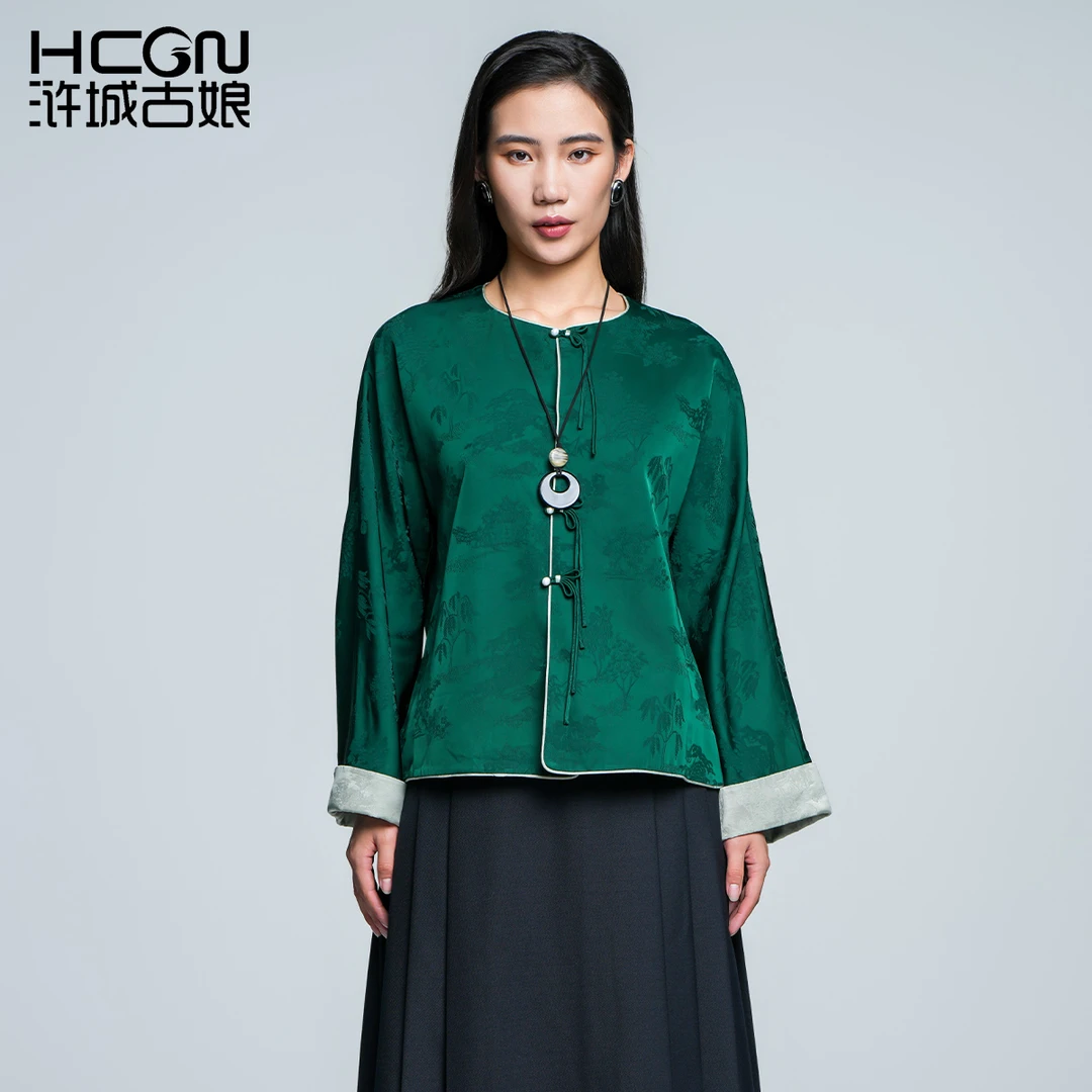 浒城古娘国风秋季新款女轻奢华菱提花漂亮上衣短款外套CCL181138