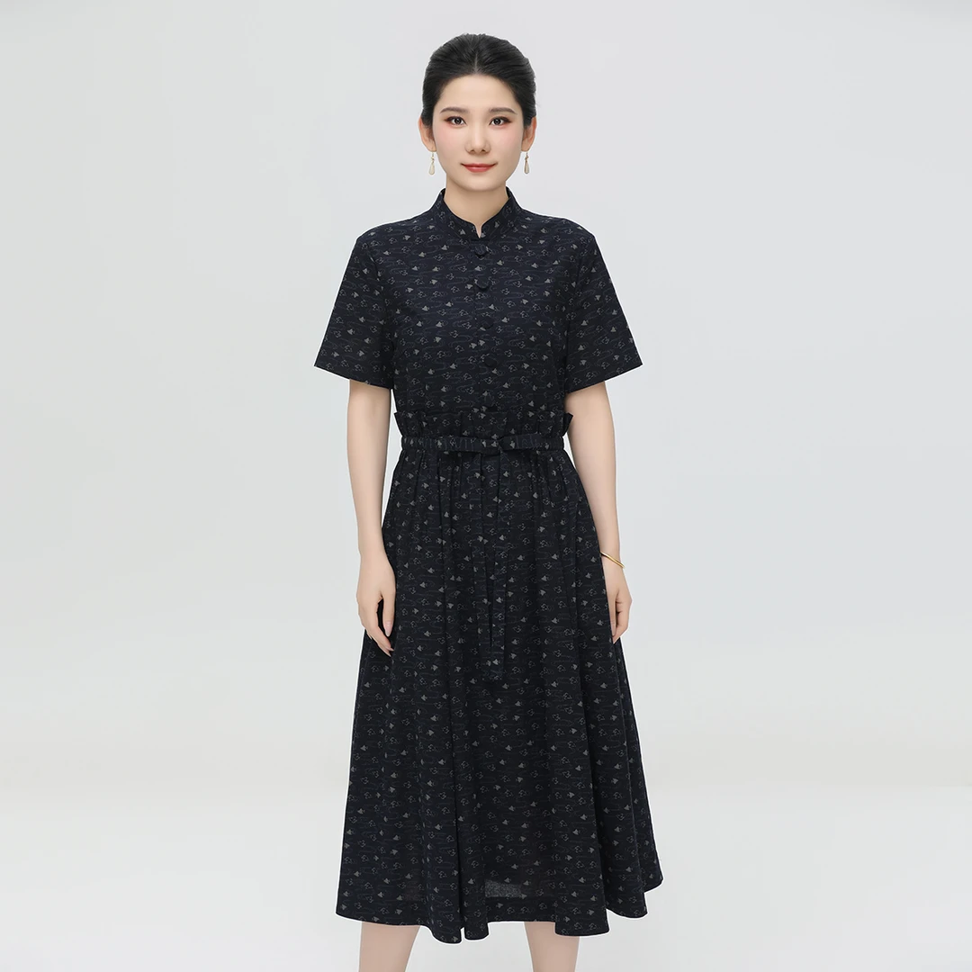 浒城古娘国风女长款裙子新中式高级感小碎花裙云牧连衣裙BCL17951