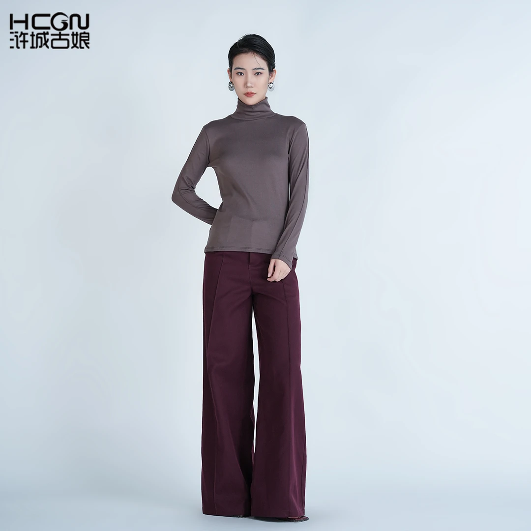 新款简约中式百搭修身显瘦女士半高领保暖春季上衣WM1203229