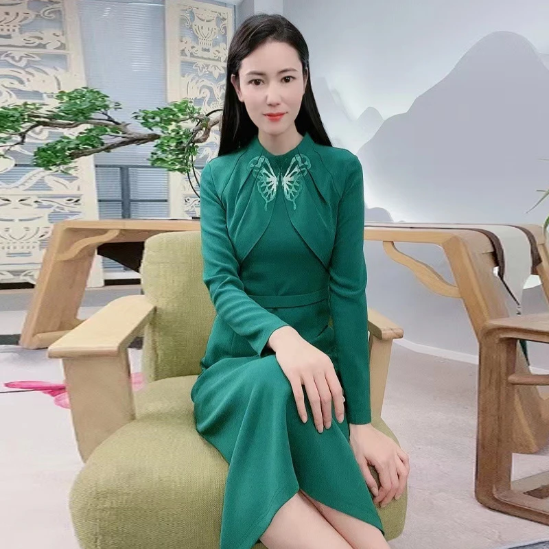 中式国风气质优雅精致修身时尚显瘦高贵复古疏影连衣裙-22C17292