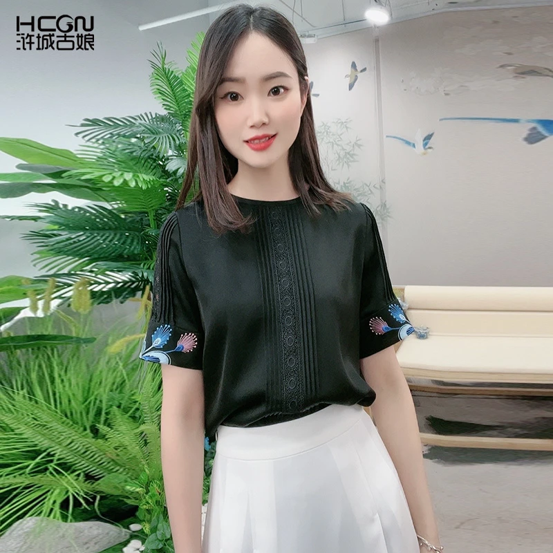 醋酸中式夏季精致刺绣女舒适简约宽松百搭露华衬衫上衣BMT18717