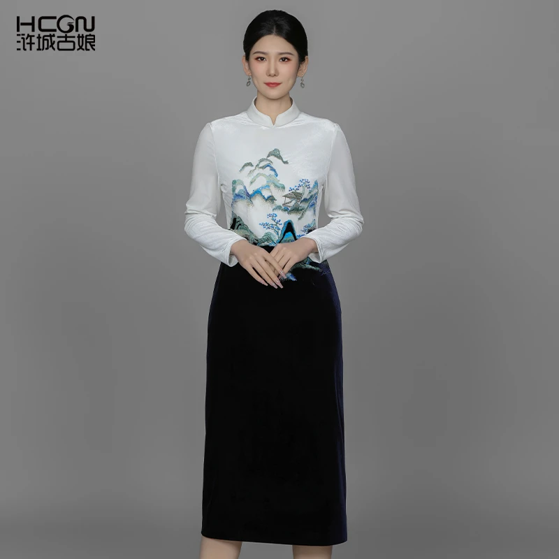 高端新中式国风女装日常气质丝绒如画旗袍连衣裙年轻秋款ACL17936