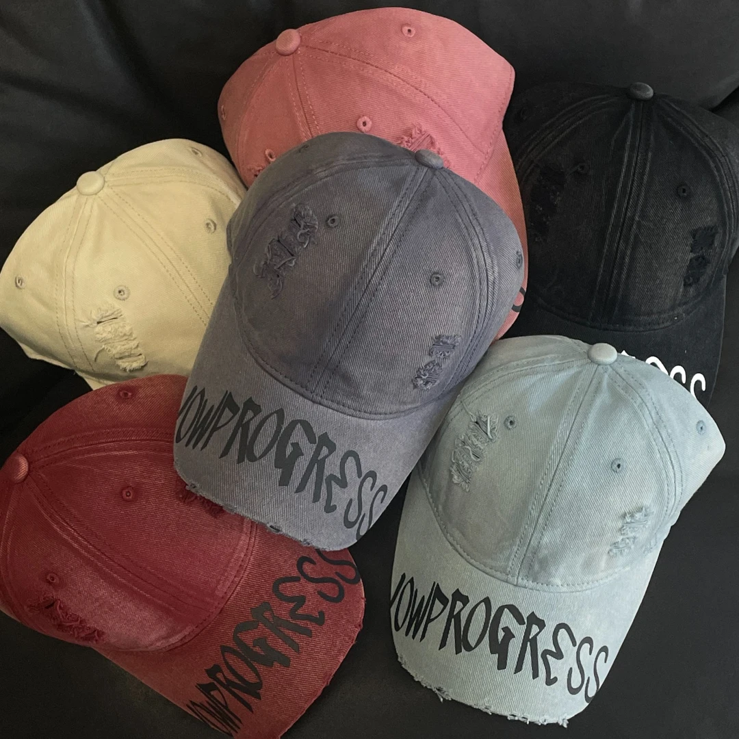 复古美式做旧水洗破洞棒球帽女夏季遮阳字母百搭显脸小鸭舌帽子男