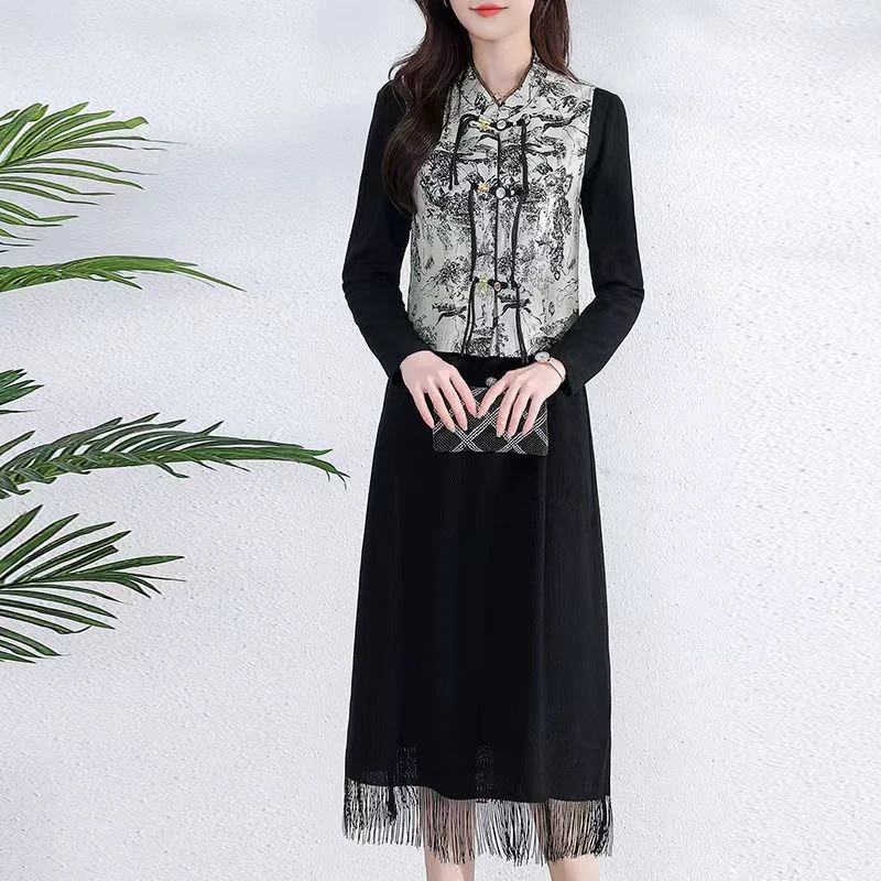 07#黑-【木兮兮专属】2024年春秋季新中式盘扣马甲气质修身显瘦套装