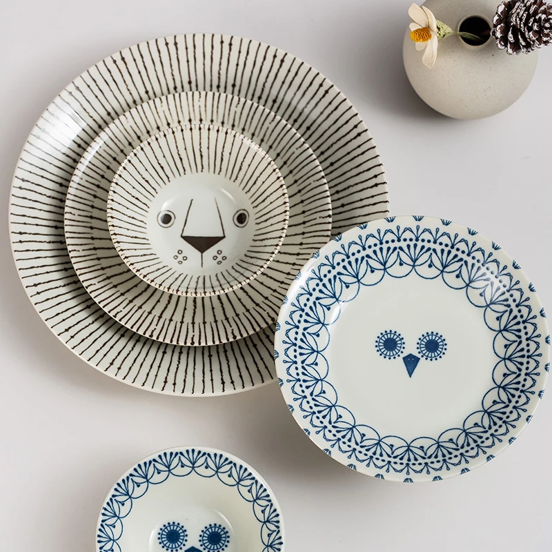 日本进口陶瓷卡通动物碗盘餐具套装碗盘子高颜值餐具家用乔迁送礼