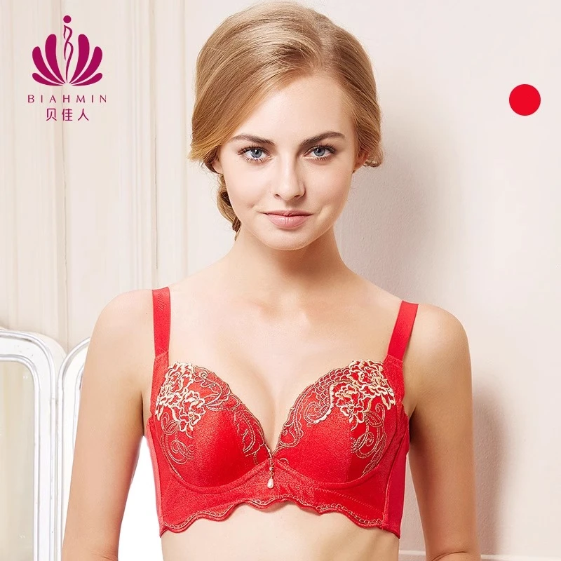 贝佳人3/4厚模杯喜庆舒适性感红色女士聚拢小胸调整型内衣B91261