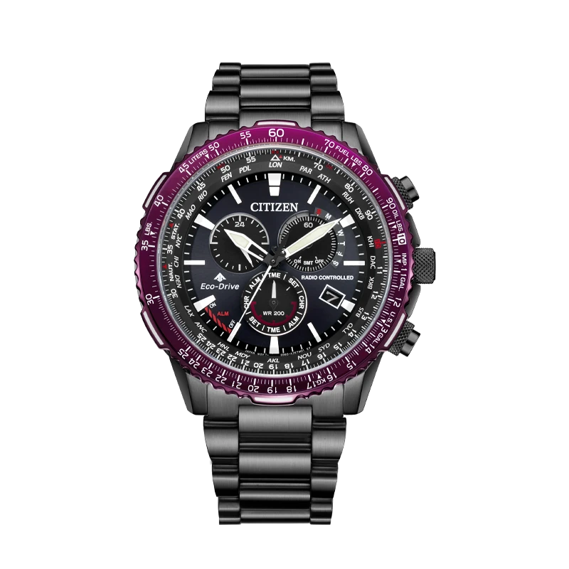 Citizen/西铁城黑色时尚潮流多功能光动能电波男士手表CB5009-55E