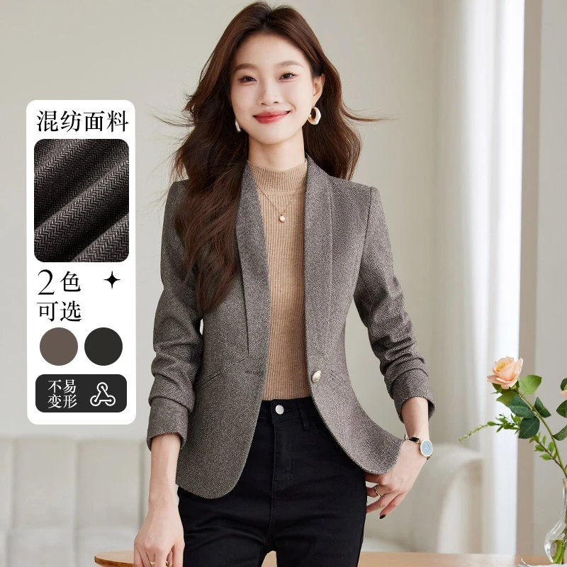 浅咖色西装外套女秋冬2025新款高级感时尚气质小个子西服KFA8213