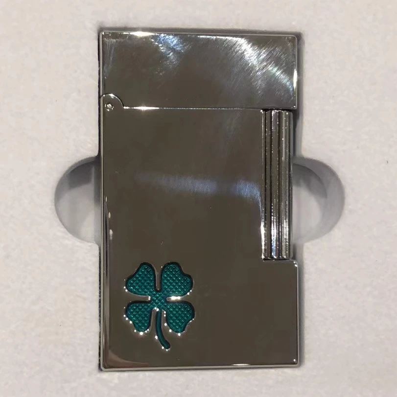 【卡路】Silver四叶草银色朗声打火机侧滑打火机高档经典个性创意