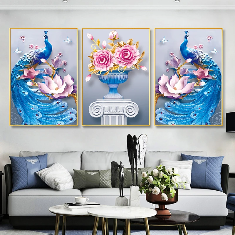 DC/蒂彩满钻华丽富贵三联画钻石绣钻绣餐厅客厅挂画钻石画