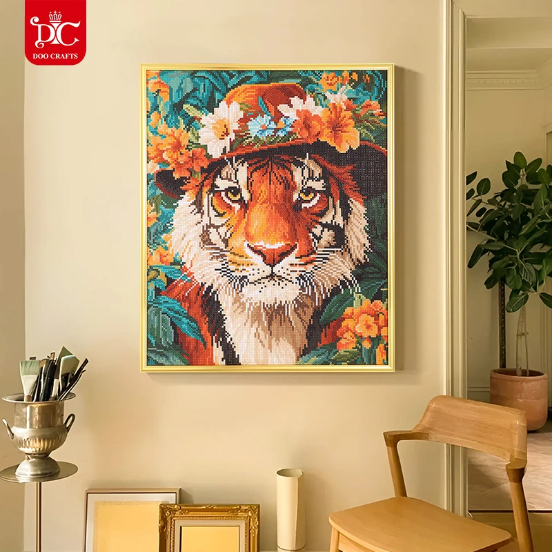 DC/蒂彩【花瑞虎】客厅玄关装饰画钻石画十字绣手工diy礼物百搭挂饰