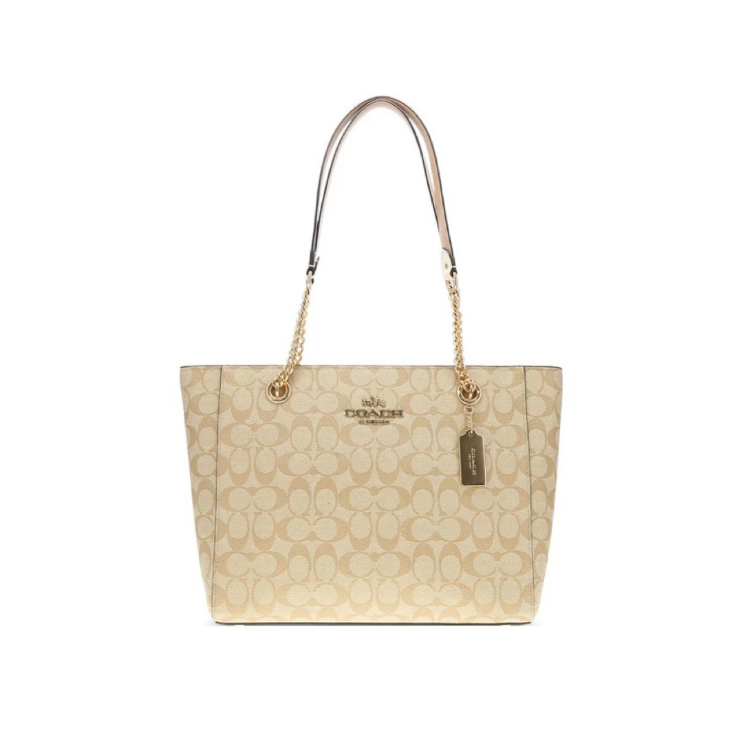全新未使用 COACH/蔻驰 浅色老花链条拉链托特