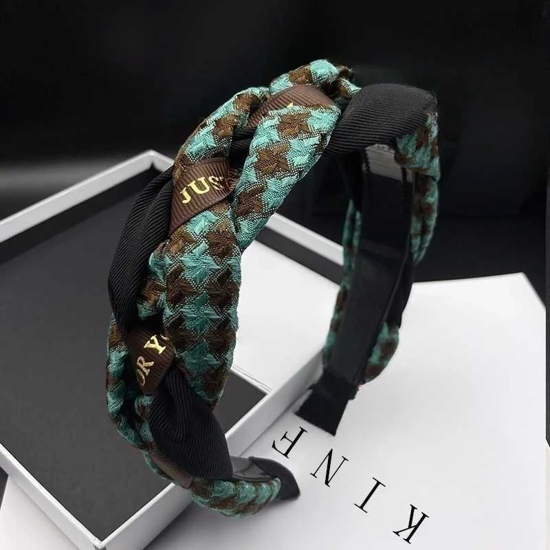 韩国发箍女网红复古法式仙女格子麻花压发防滑头箍发卡高级感发饰