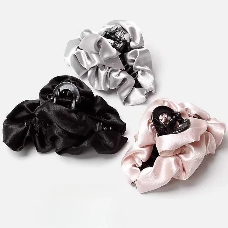 时尚百搭法式闪光褶皱布艺抓夹网红气质大号发夹后脑勺盘发鲨鱼夹