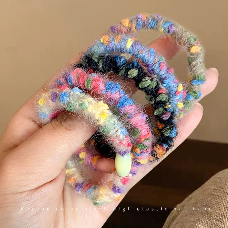 彩色头绳女网红小香风毛线针织发圈可爱高弹力皮筋女扎头毛绒发绳